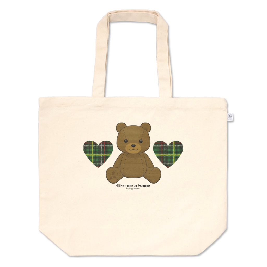 トートバックver1【くま♥タータンチェック】ハート緑Lサイズ