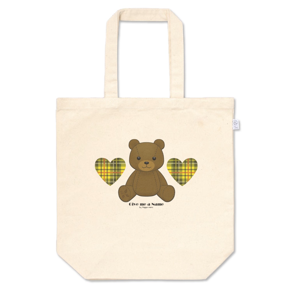 トートバックver1【くま♥タータンチェック】ハート黄Mサイズ