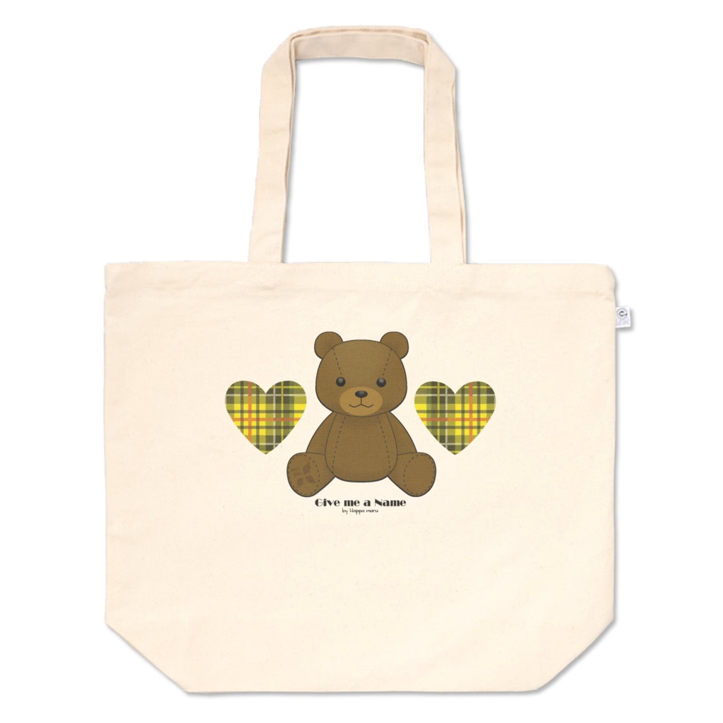 トートバックver1【くま♥タータンチェック】ハート黄Lサイズ