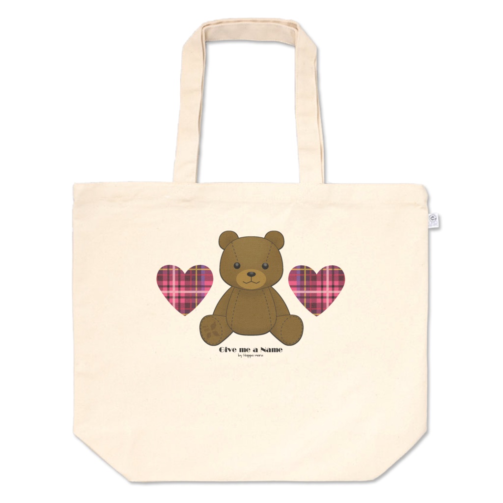 トートバックver1【くま♥タータンチェック】ハートピンクLサイズ