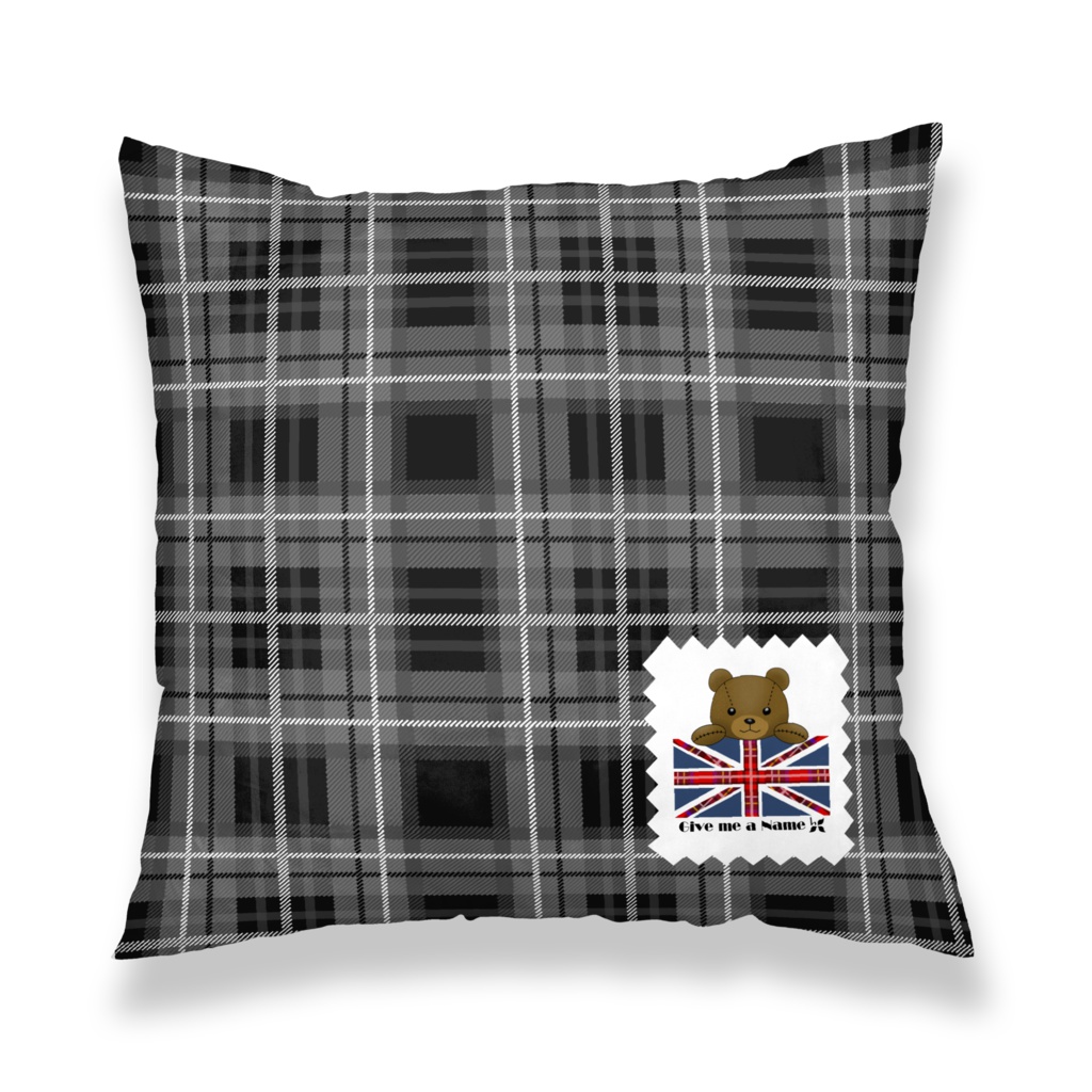 クッションカバー【くま♥タータンチェック】ユニオンジャック-黒チェックver