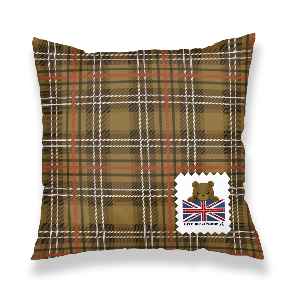 クッションカバー【くま♥タータンチェック】ユニオンジャック-ベージュチェックver