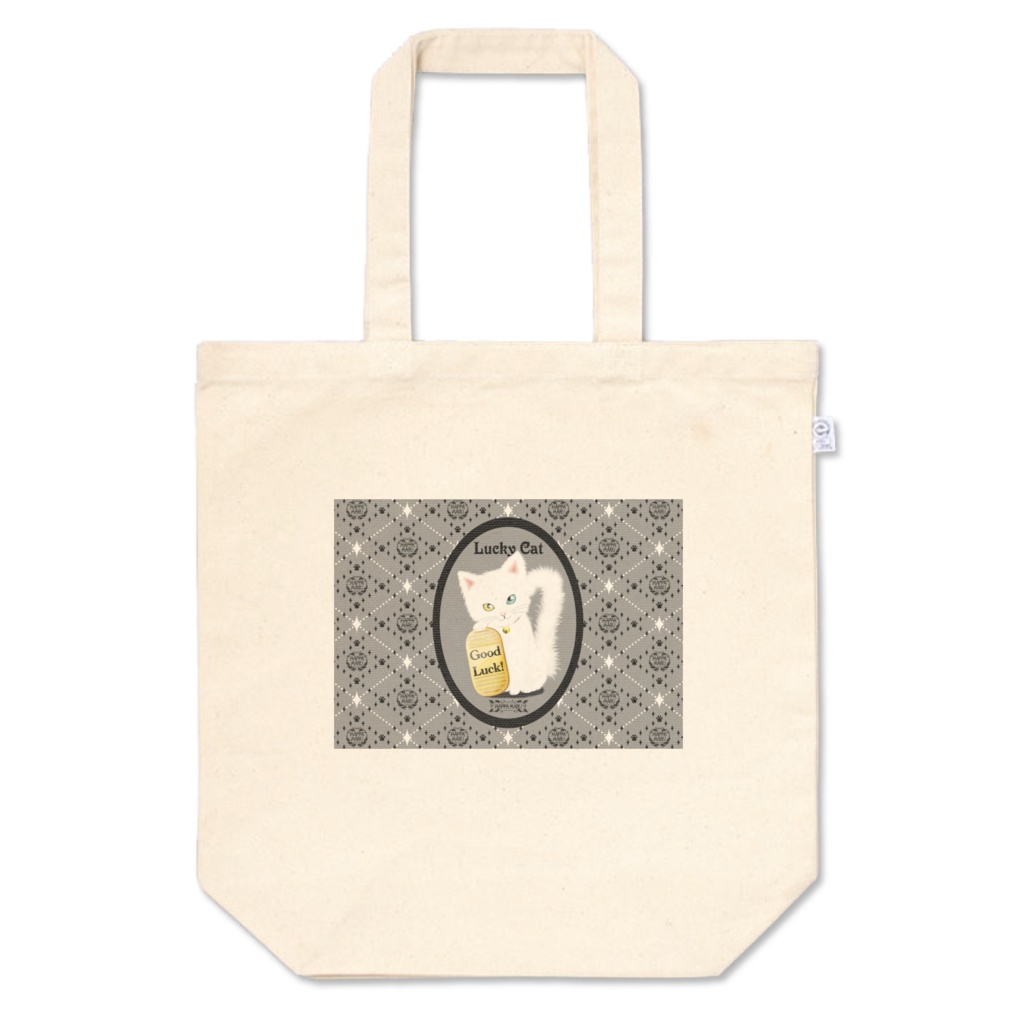招き猫トートバックM小-2＿白猫オッドアイver＿7色
