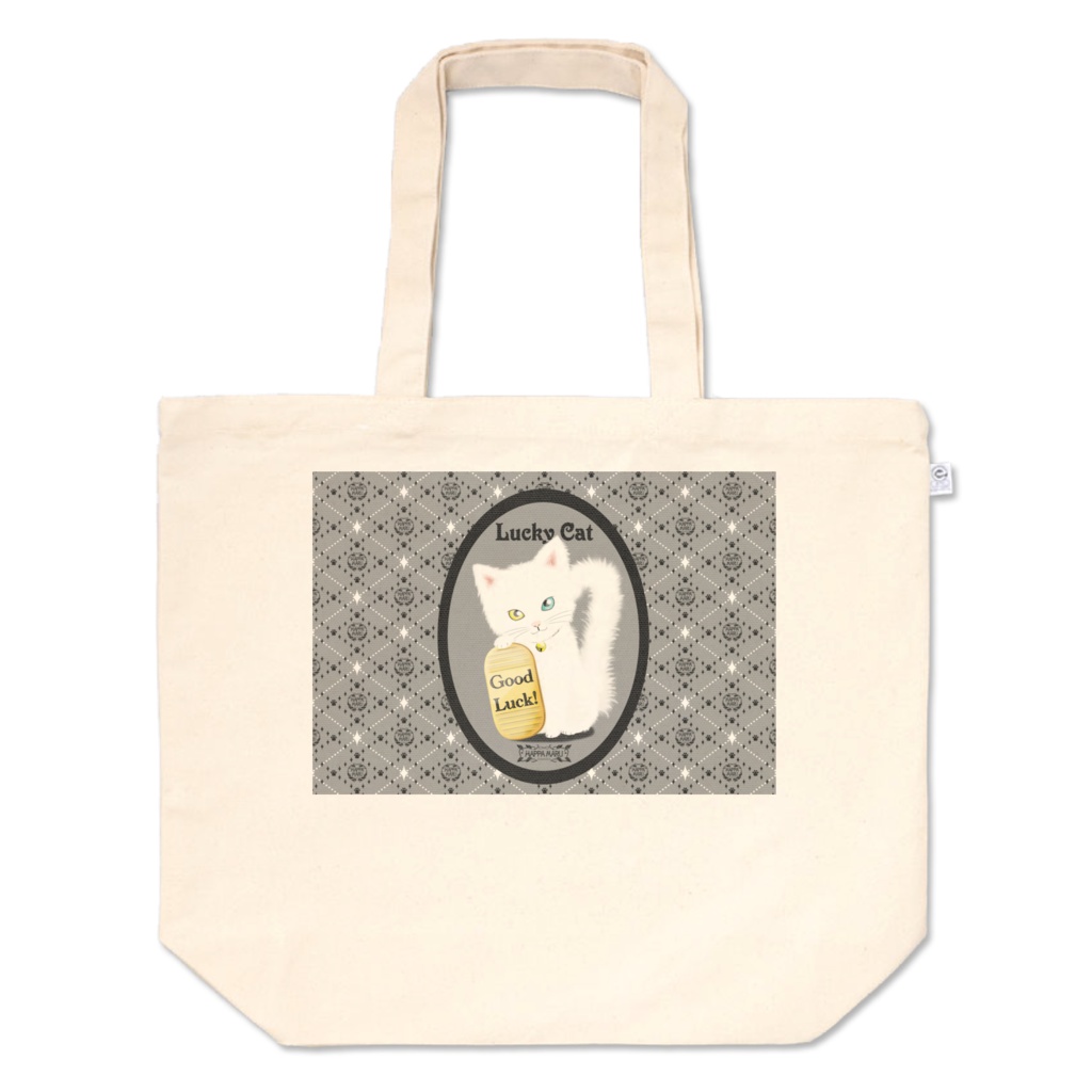招き猫トートバックL中-2＿白猫オッドアイver＿7色