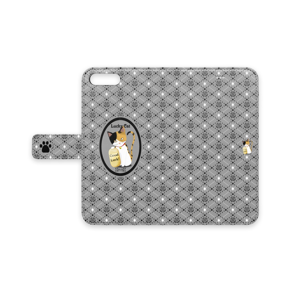 招き猫iPhoneケース手帳型-1_三毛猫ver_7色