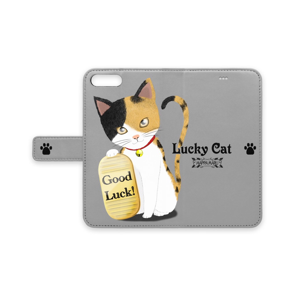 招き猫iPhoneケース手帳型-3_三毛猫ver_7色