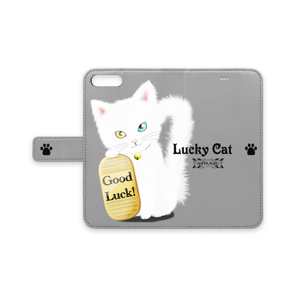 招き猫iphoneケース手帳型 3 白猫オッドアイver 7色 八っ葉丸 Booth