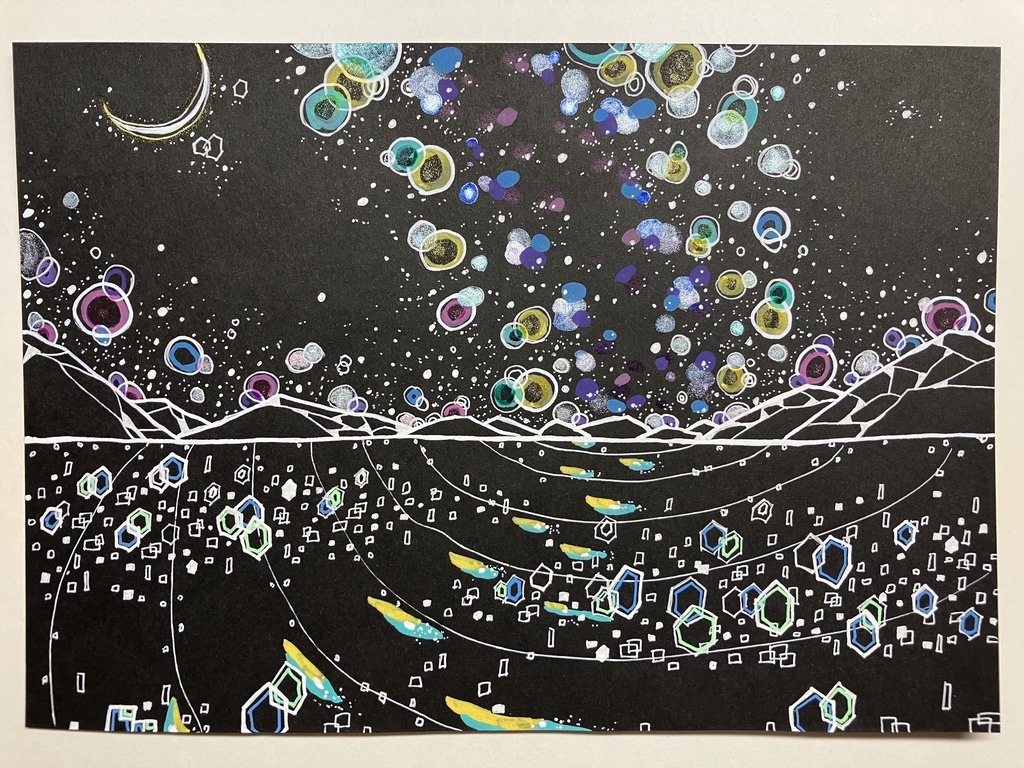 原初塩湖と夜空