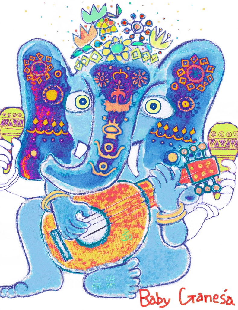 ミラクル ガネーシャ Tシャツ ブルーA (गणेश, gaṇeśa, Ganesha)