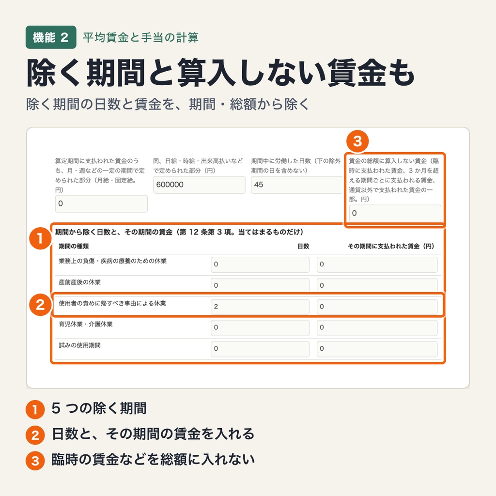 平均賃金・解雇予告手当・休業手当・減給上限の計算ツール|労働基準法 第 12・20・26・91 条の式で試算(ブラウザで動作・端末内処理)