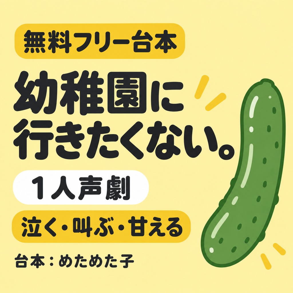 【無料フリー台本】幼稚園に行きたくない。【1人声劇／子ども役／泣く・叫ぶ・甘える】