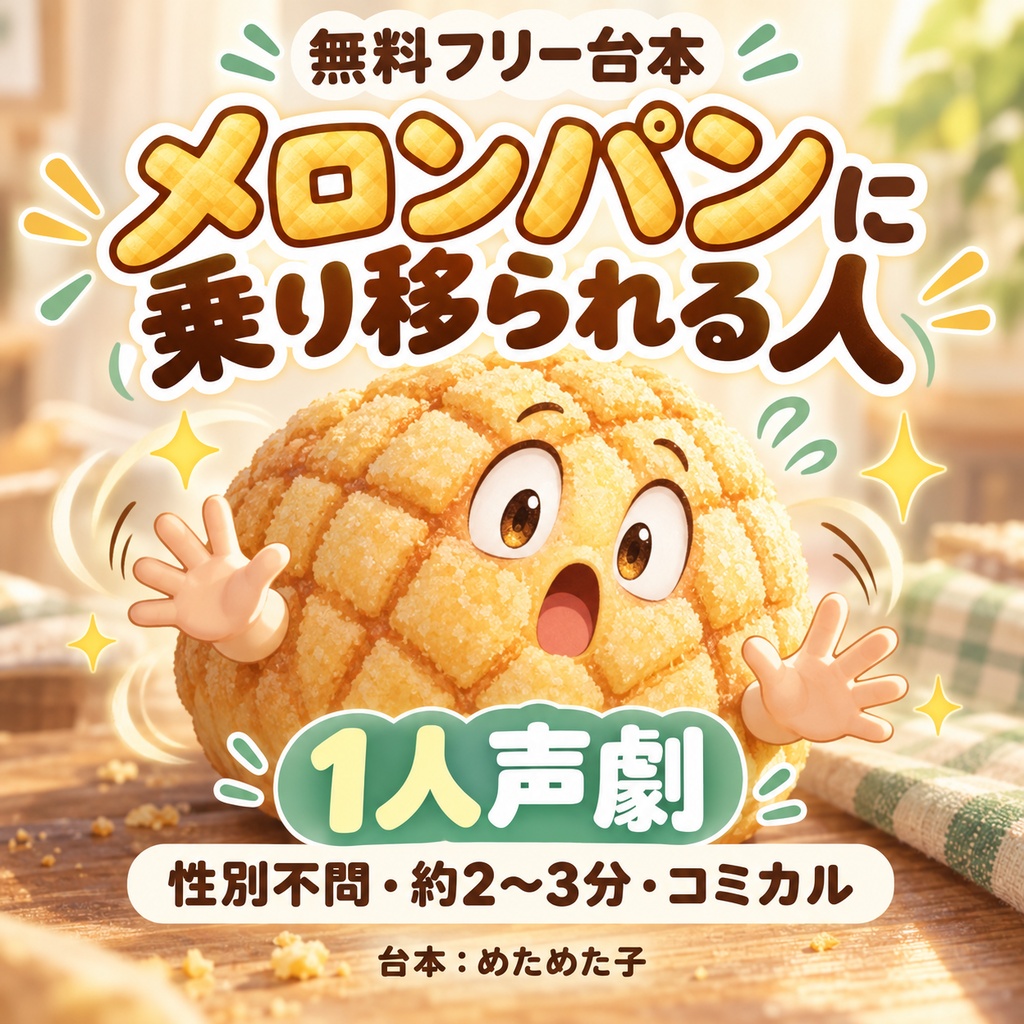 【無料フリー台本】メロンパンに乗り移られる人【1人声劇/性別不問/コメディ】