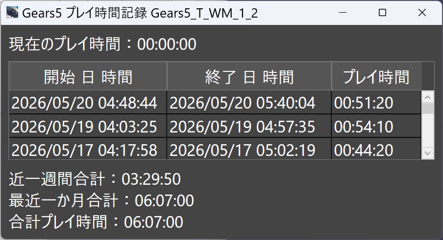 Gears5 プレイ時間記録