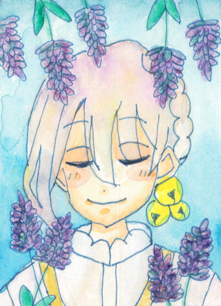 ATCカードサイズ原画　伊織弓鶴とラベンダー