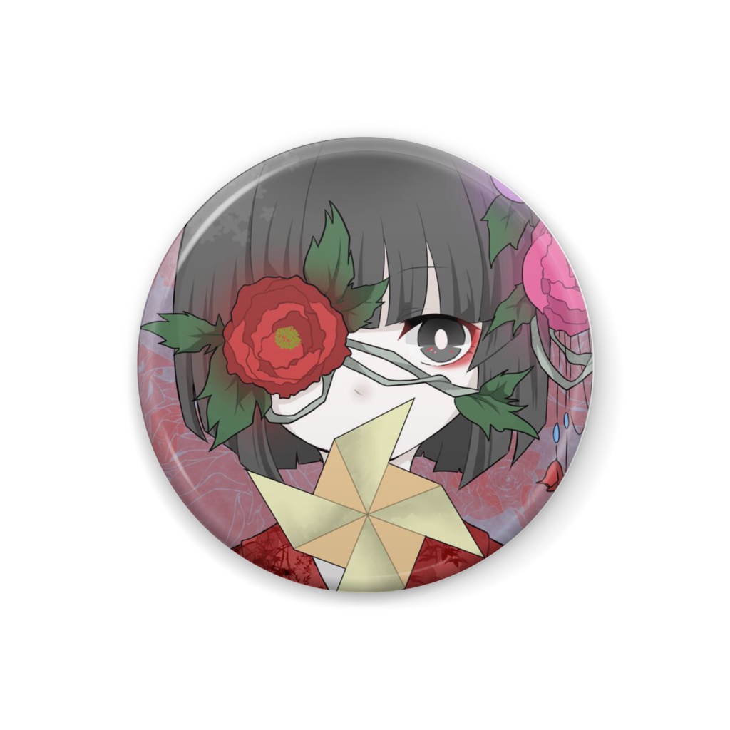 和風少女缶バッチ