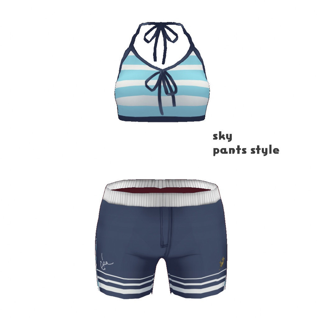 【For VRoid1.0】Saku*saku ボーダー2way水着セット/Striped 2-Way Swimsuit Set