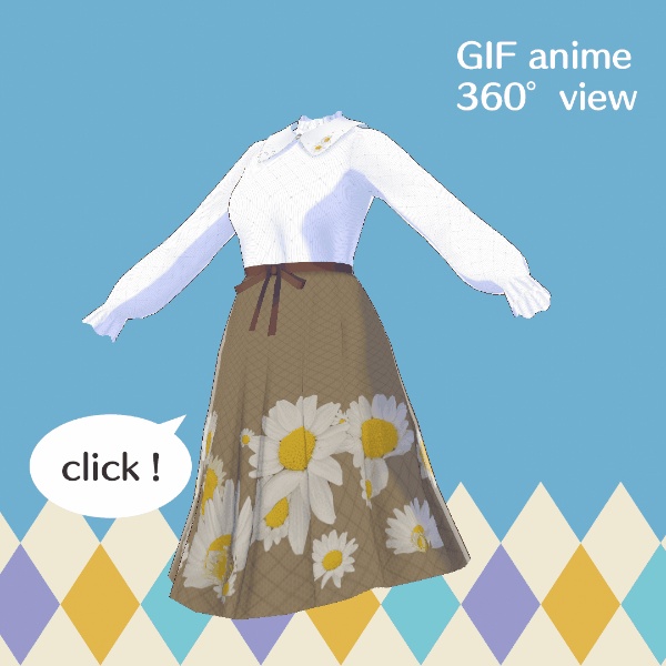 【for VRoid1.0〜 onry】Saku*saku カンシロギク柄上下コーデセット/Saku*saku Chrysanthemum paludosum codeset