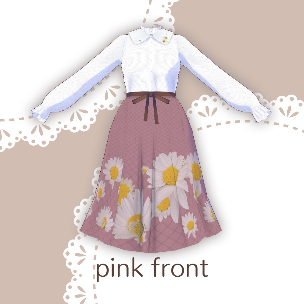 【for VRoid1.0〜 onry】Saku*saku カンシロギク柄上下コーデセット/Saku*saku Chrysanthemum paludosum codeset