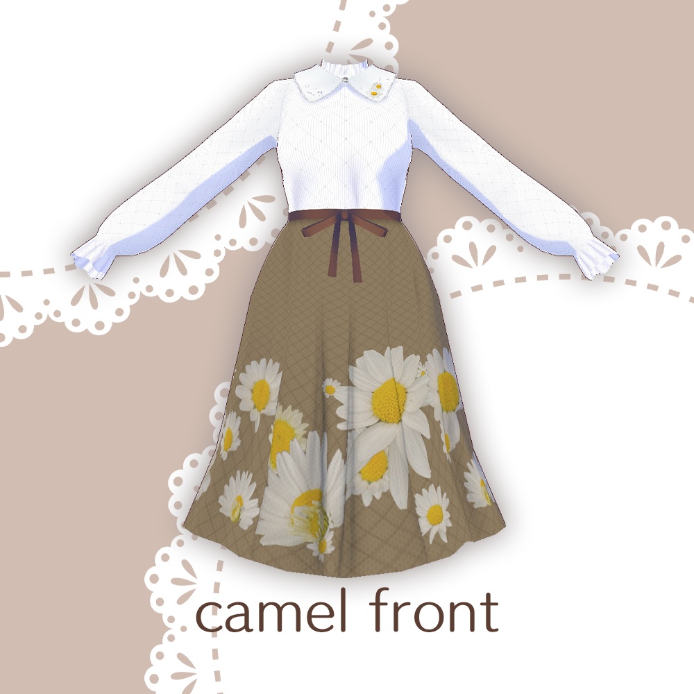 【for VRoid1.0〜 onry】Saku*saku カンシロギク柄上下コーデセット/Saku*saku Chrysanthemum paludosum codeset