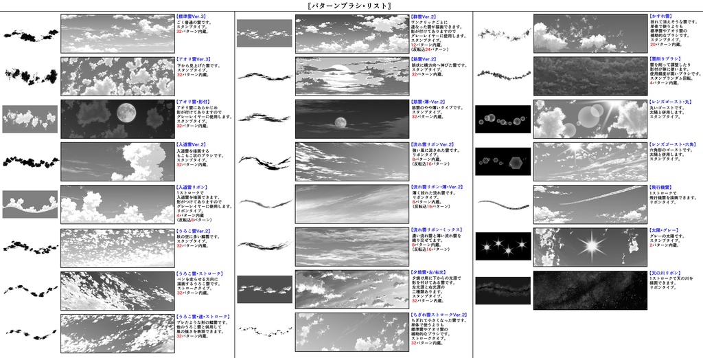 雲フルセット・ブラシ24種&仕上済み画像100枚【19.1.21更新】