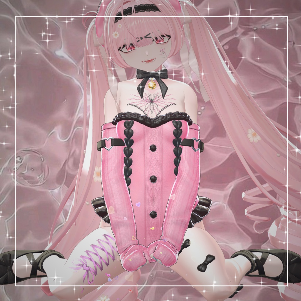 【透過PNG】tattoo texture - Sparkle Ribbon Corset -【デカール化可能】