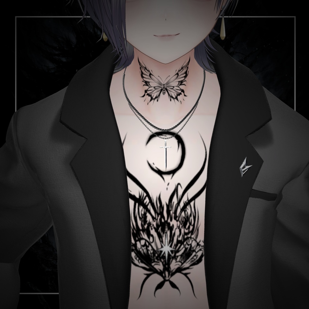 【透過PNG】Tattoo texture "moth moon"【デカール化推奨】