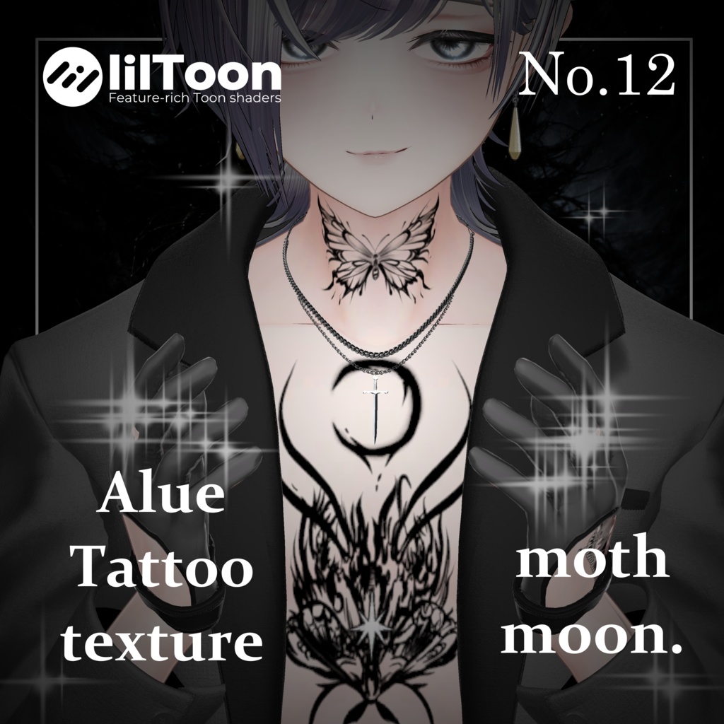 【透過PNG】Tattoo texture "moth moon"【デカール化推奨】