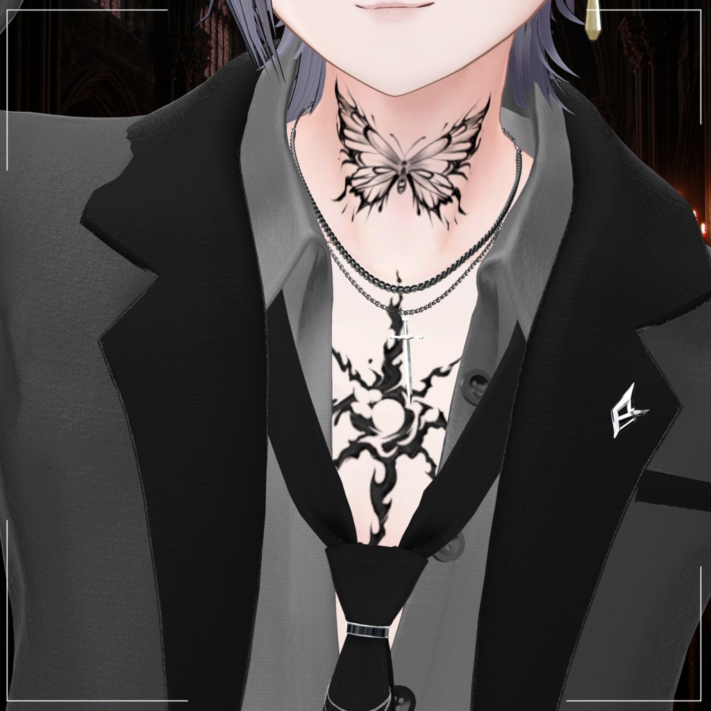 【透過PNG】Tattoo texture "dark cross"【デカール化推奨】