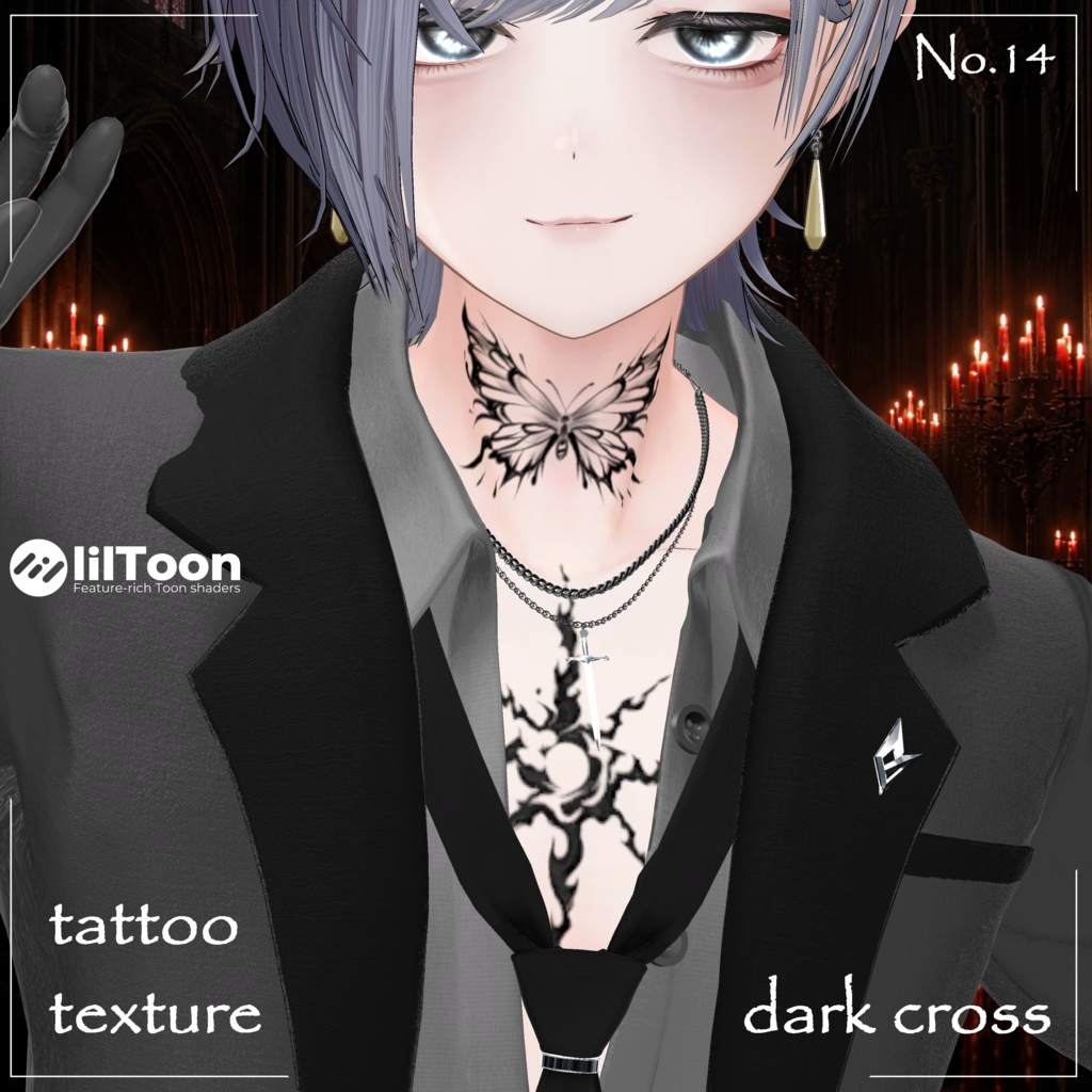 【透過PNG】Tattoo texture "dark cross"【デカール化推奨】