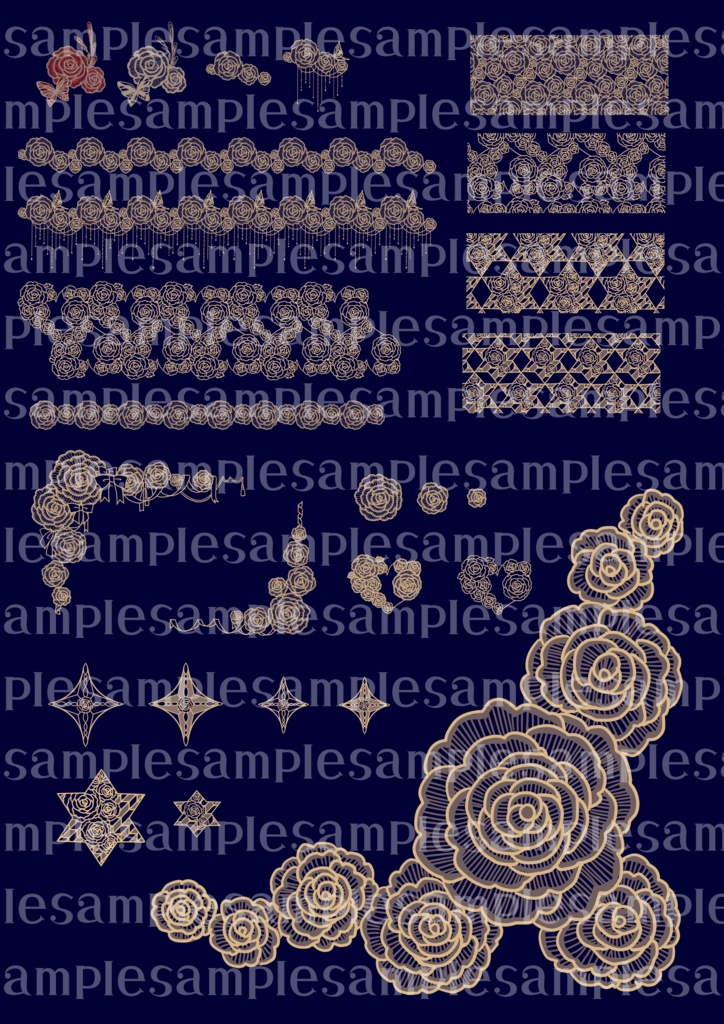 手書きレース素材集4 ~薔薇~