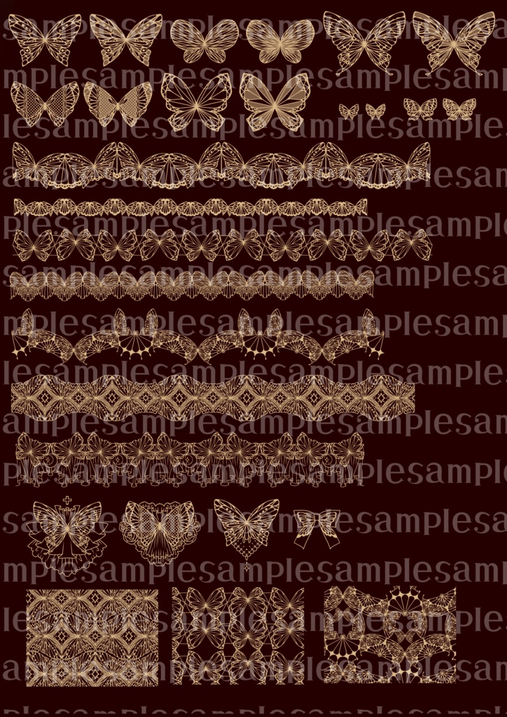 手書きレース素材集6 ~蝶々~