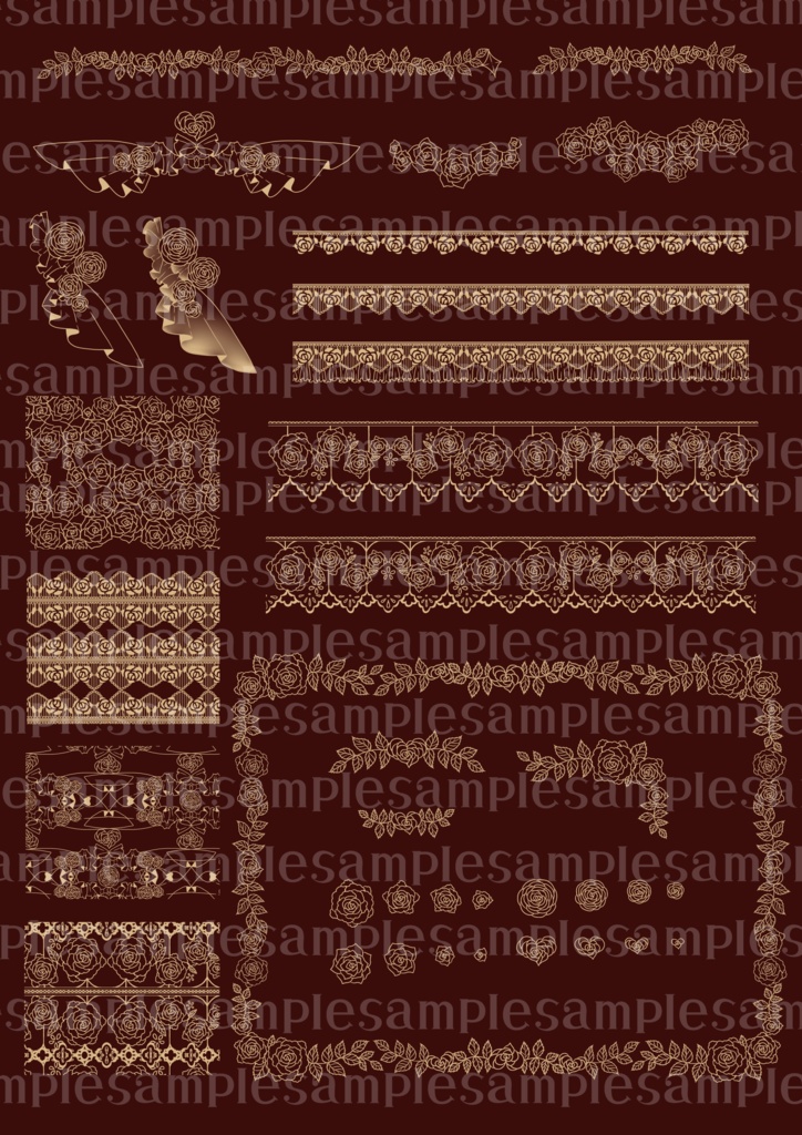 手書きレース素材集18 ~薔薇2~