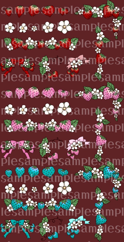 手書きレース素材集19 ~いちご~