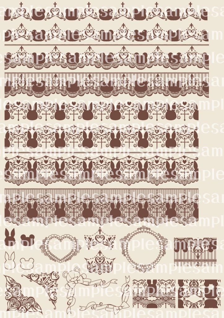 手書きレース素材集20 ~くまうさぎ~