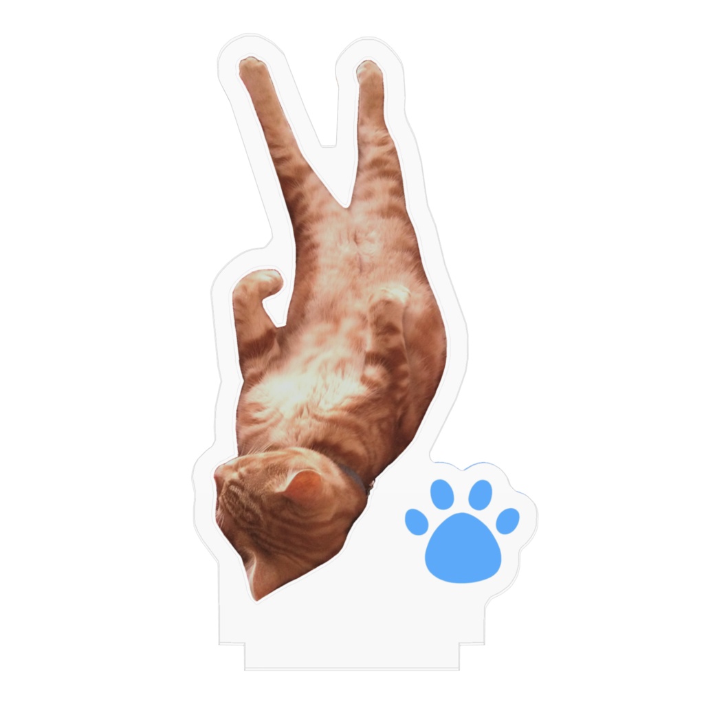 猫アクリルフィギュア Vサイン