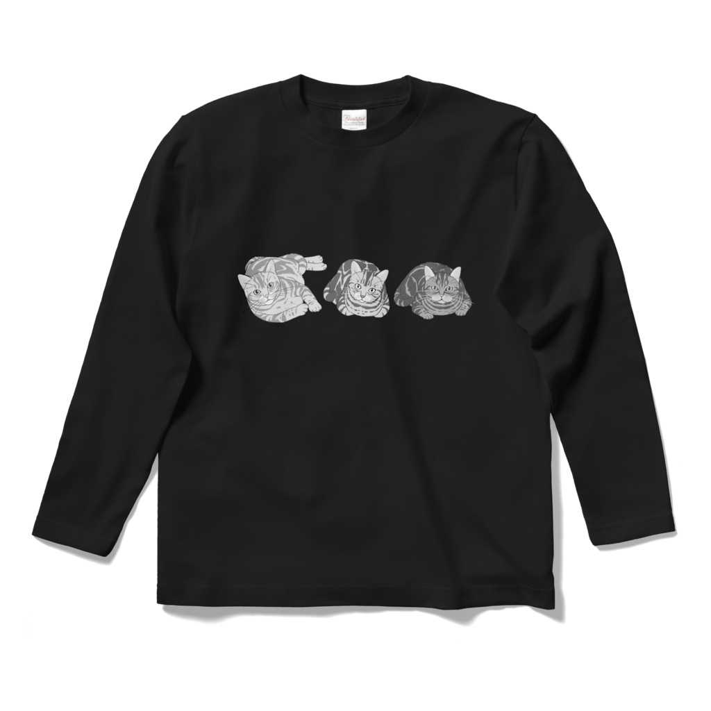 猫トリオTシャツ(長袖) モノクロver.