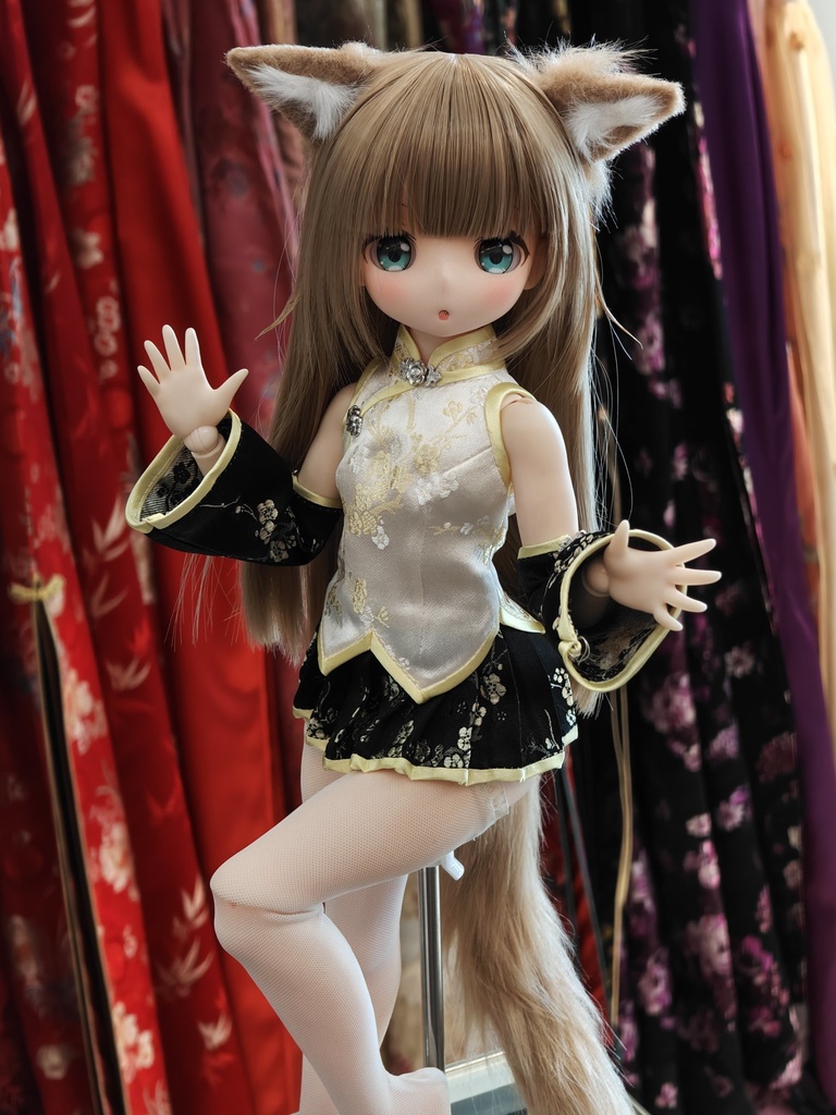 チャイナ風のトップスとプリーツスカートの組み合わせ(サイズ:MDD)