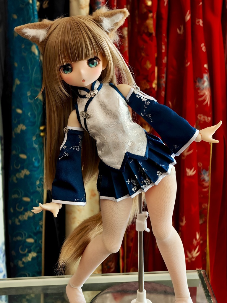 チャイナ風のトップスとプリーツスカートの組み合わせ(サイズ:MDD)