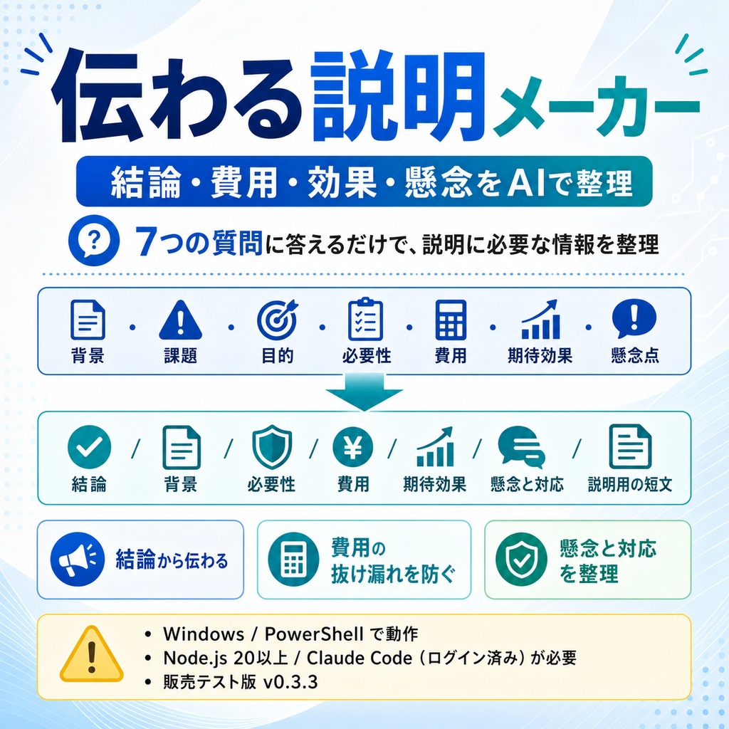 伝わる説明メーカー｜結論・費用・効果・懸念をAIで整理