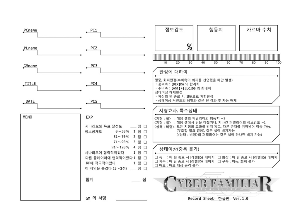 [사이버 퍼밀리어 업데이트]용 레코드시트