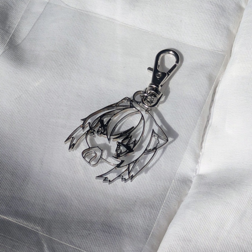 【C107】猫又おかゆ ステンレスキーホルダー