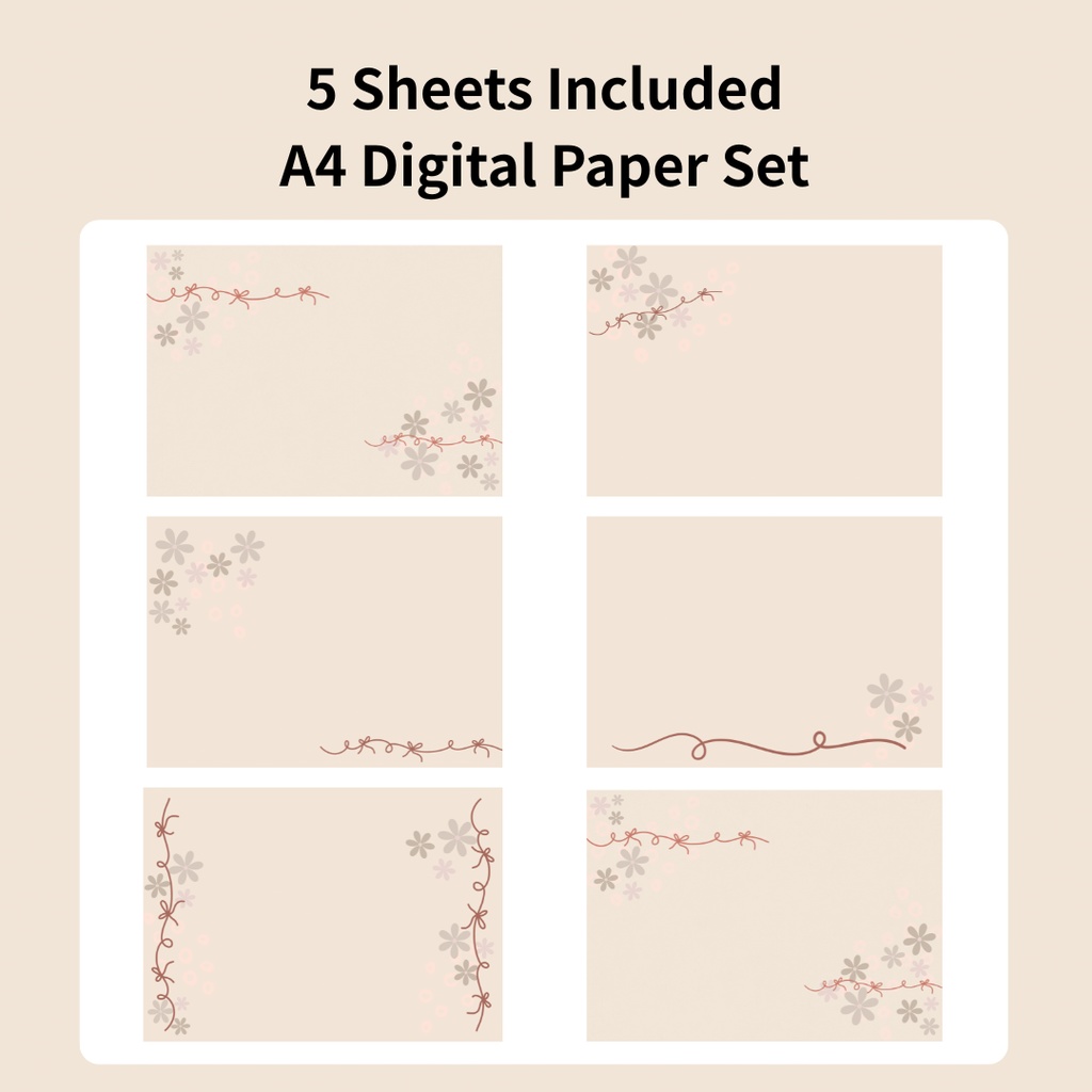 韓国風パステルデジタルペーパー|淡色ゆるかわ A4 5枚セット|Cafe Latte Paper Studio