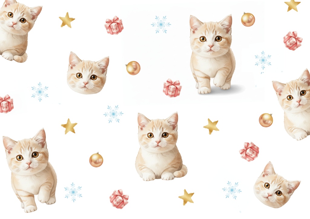 クリスマス子猫デジタルペーパー|3点セット|A4横・300dpi
