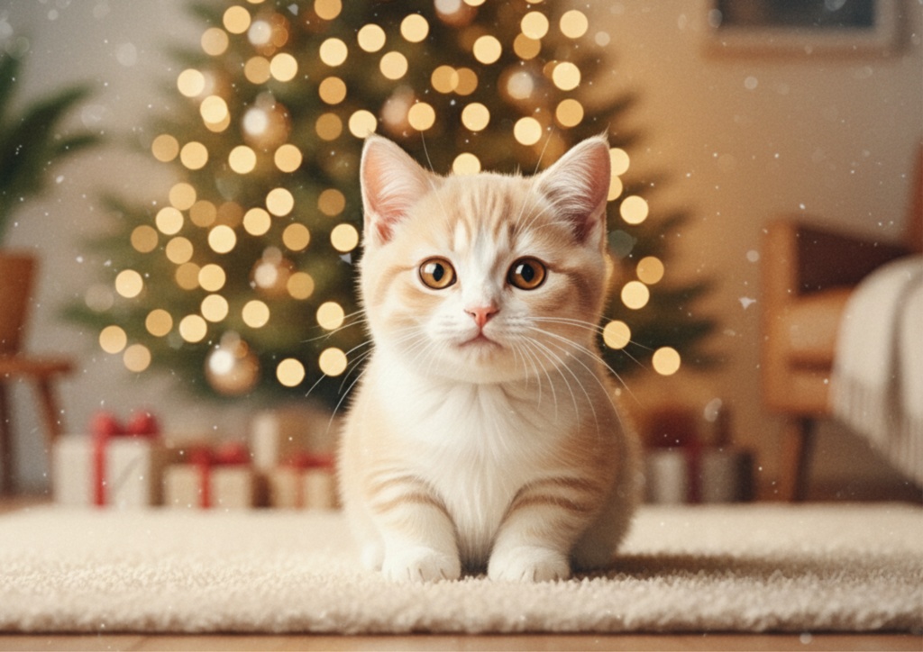 クリスマス子猫デジタルペーパー｜3点セット｜A4横・300dpi