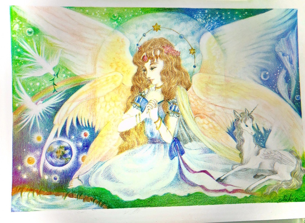 水彩色鉛筆、天使画「～叶～Kanau」
