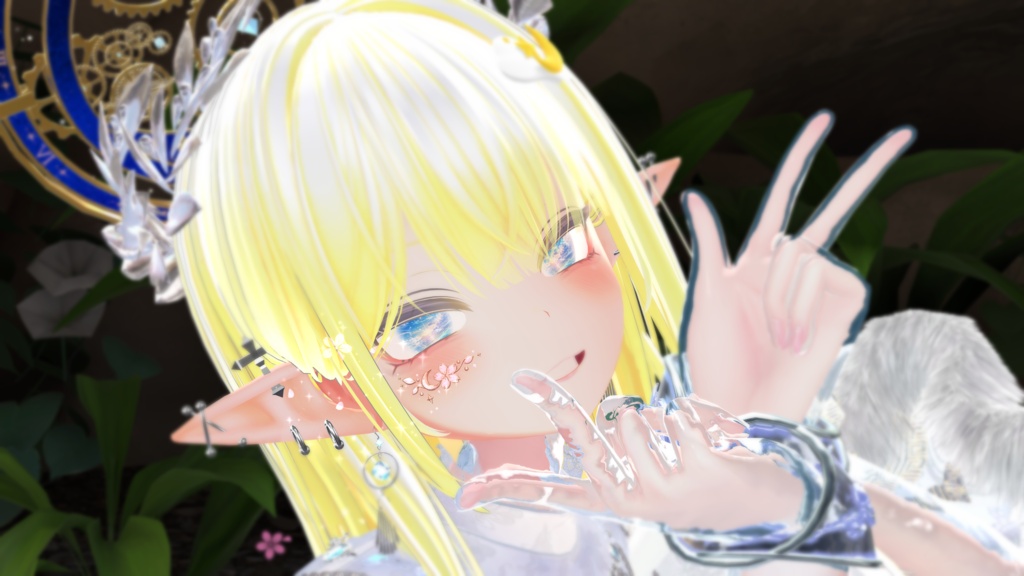 【VRChat想定】フェイスアクセサリー『月桜の雫』- Tsukisa Eye jewelry -