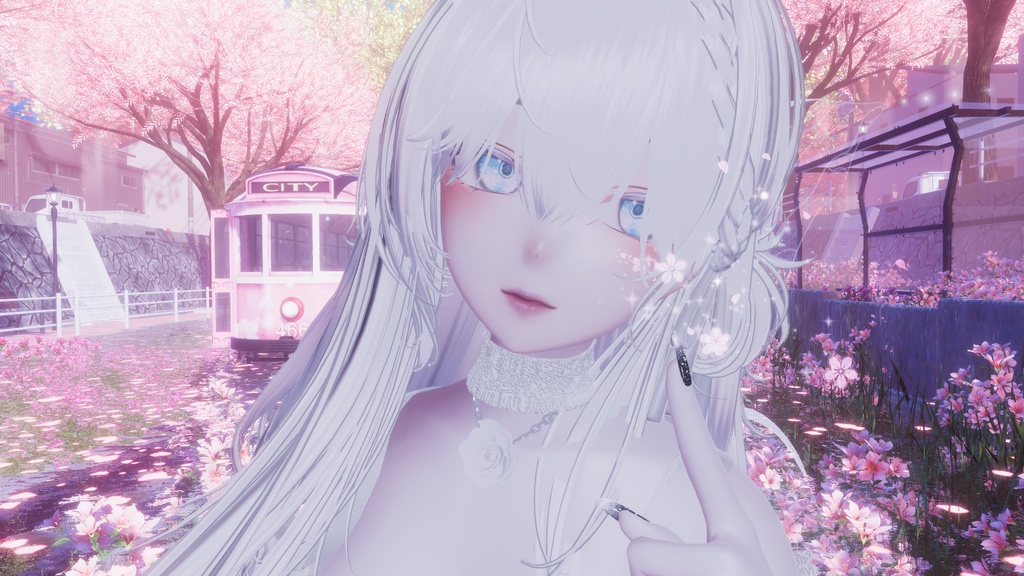 【VRChat想定】フェイスアクセサリー『月桜の雫』- Tsukisa Eye jewelry -