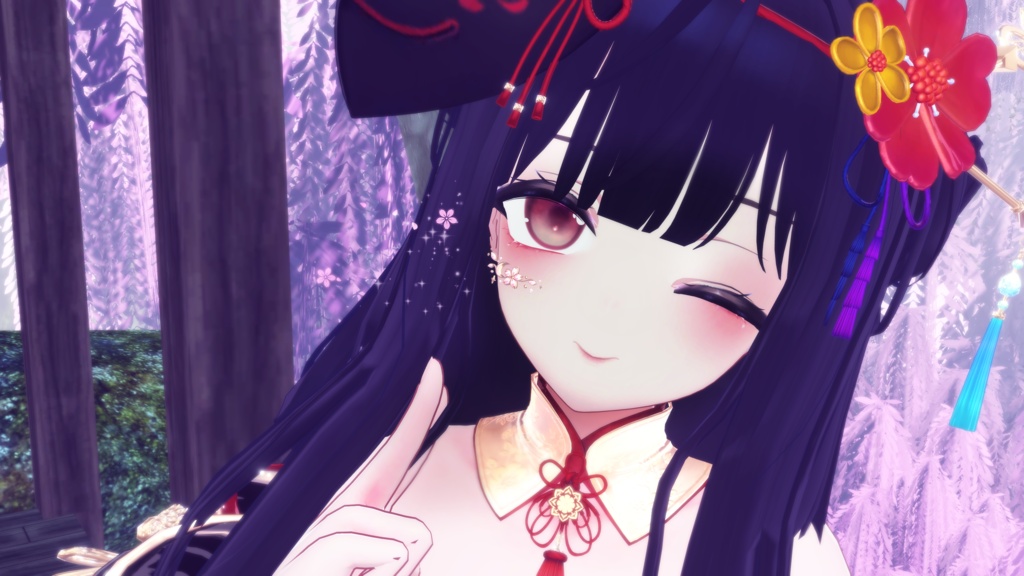 【VRChat想定】フェイスアクセサリー『月桜の雫』- Tsukisa Eye jewelry -