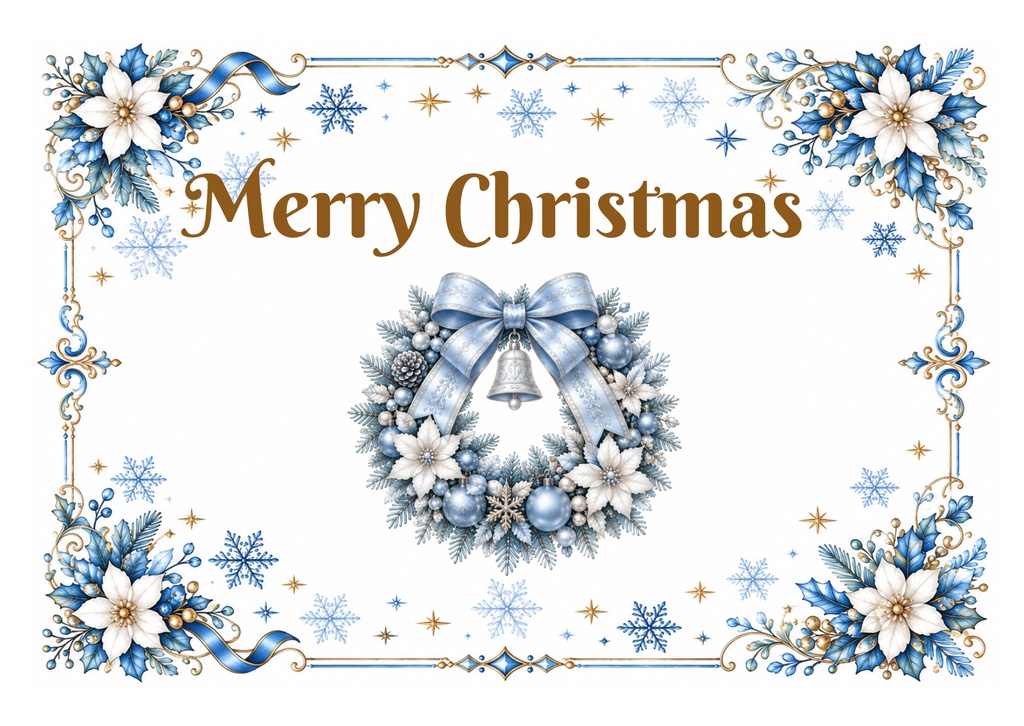 【デジタルカード6枚セット】Merry Christmas|ブルー&ゴールド|LINE・メールで送れる上品なクリスマスカード