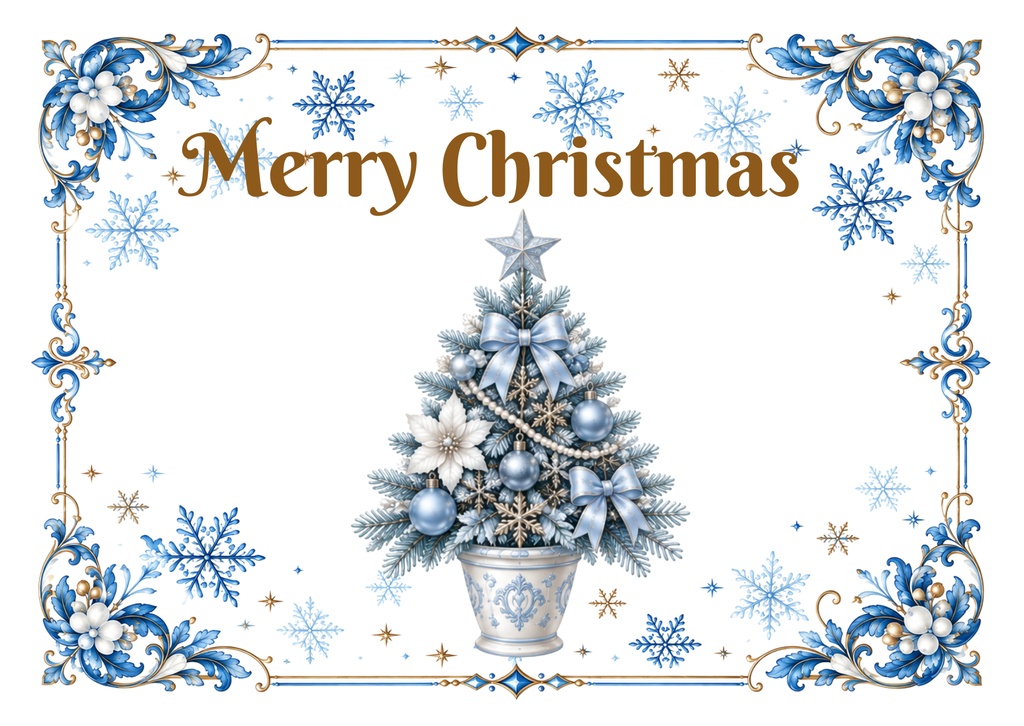 【デジタルカード6枚セット】Merry Christmas|ブルー&ゴールド|LINE・メールで送れる上品なクリスマスカード